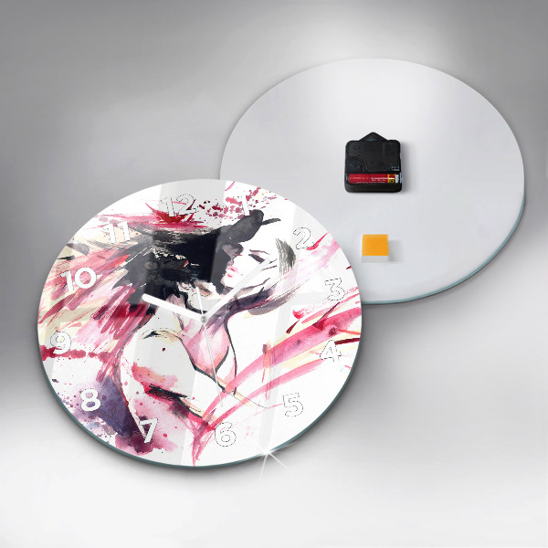 Round glass wall clock Lovers abstraction