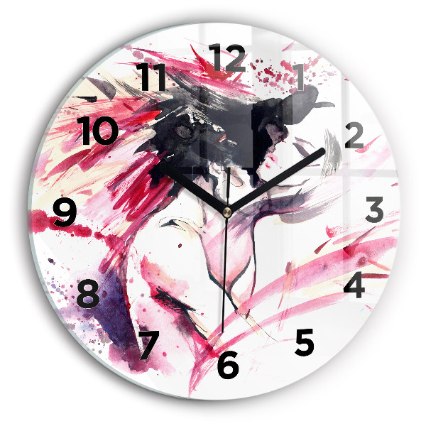 Round glass wall clock Lovers abstraction