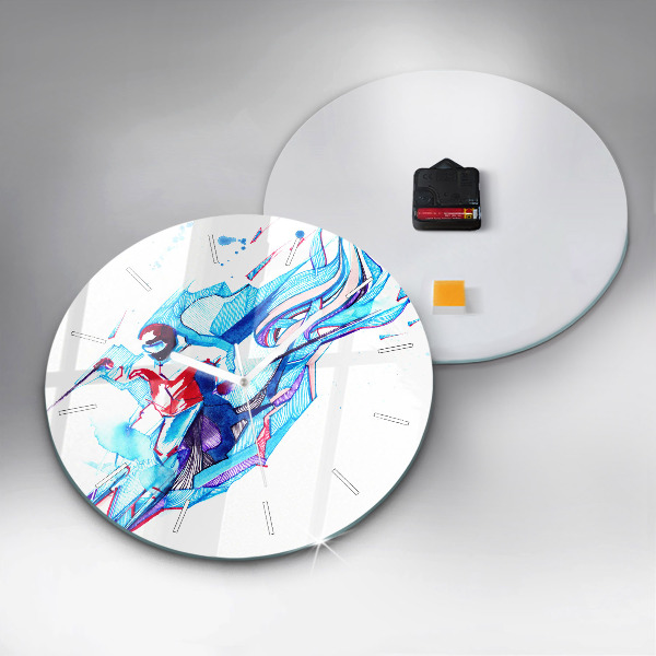 Round glass wall clock Skier