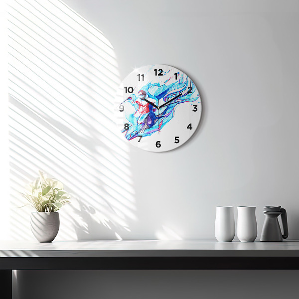 Round glass wall clock Skier