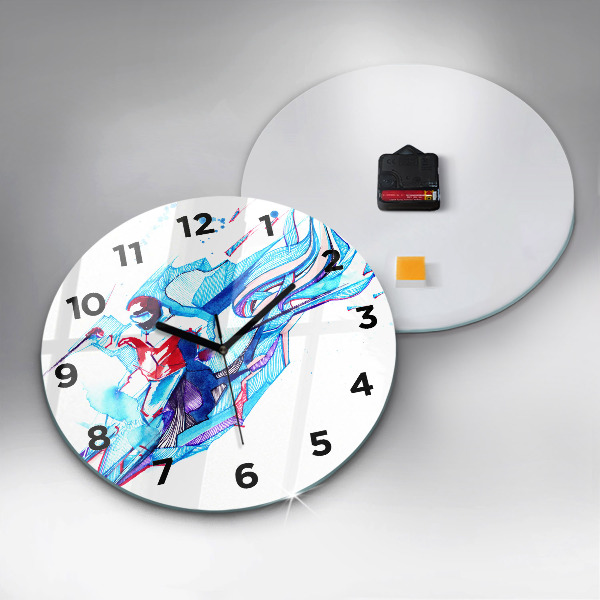 Round glass wall clock Skier