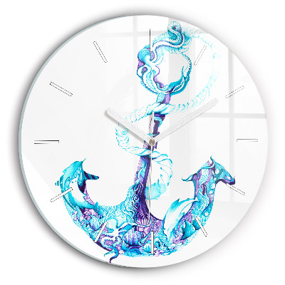 Round glass wall clock Sea anchor