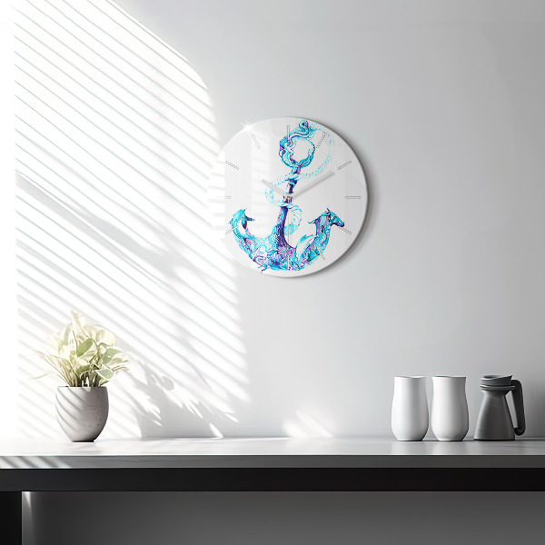 Round glass wall clock Sea anchor