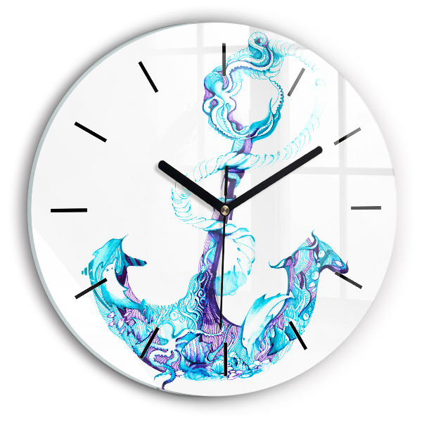 Round glass wall clock Sea anchor