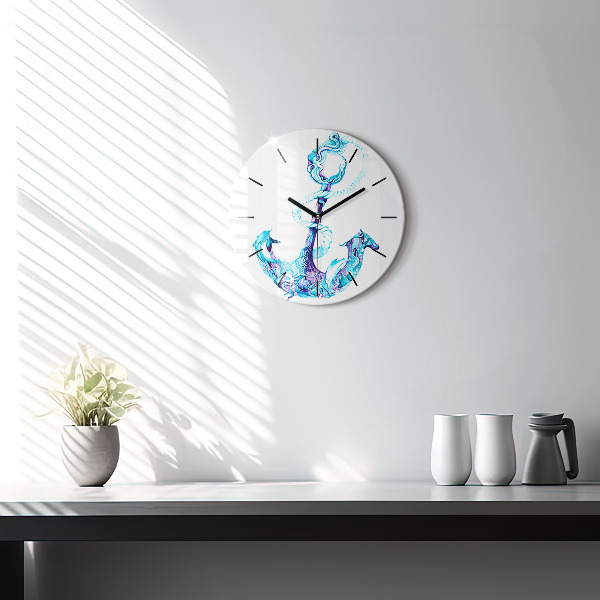 Round glass wall clock Sea anchor