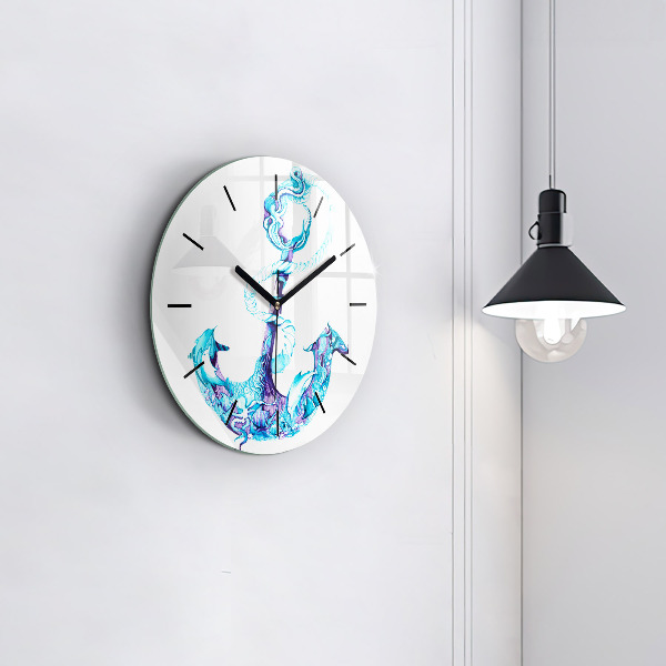 Round glass wall clock Sea anchor