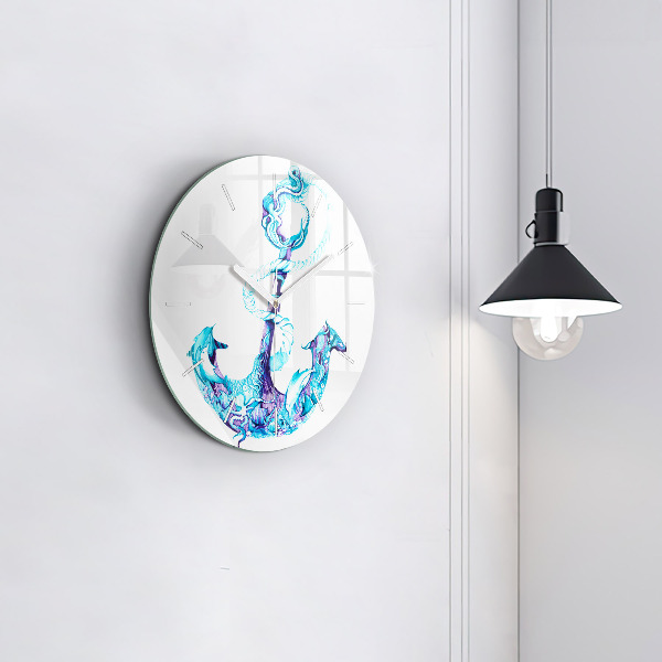 Round glass wall clock Sea anchor
