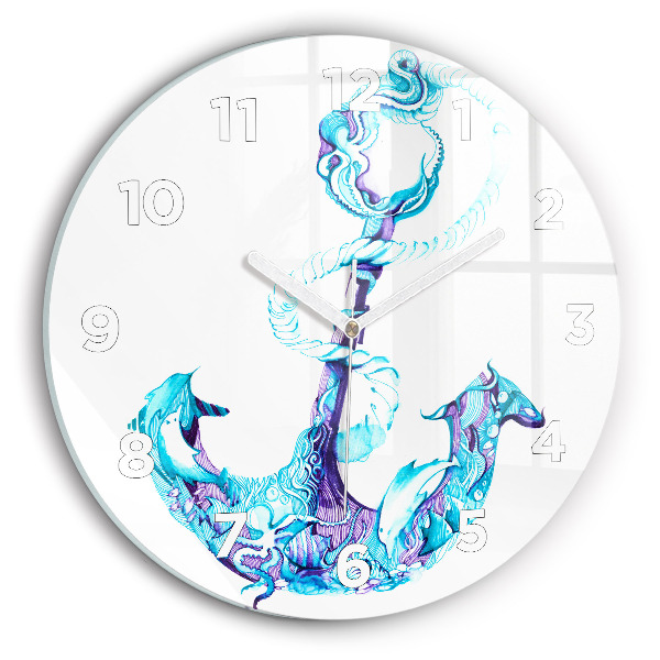 Round glass wall clock Sea anchor