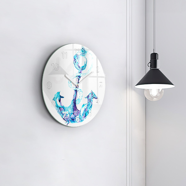 Round glass wall clock Sea anchor