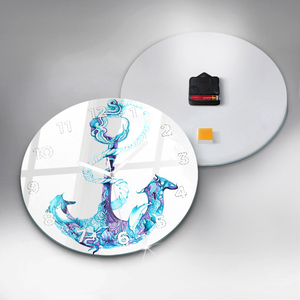 Round glass wall clock Sea anchor