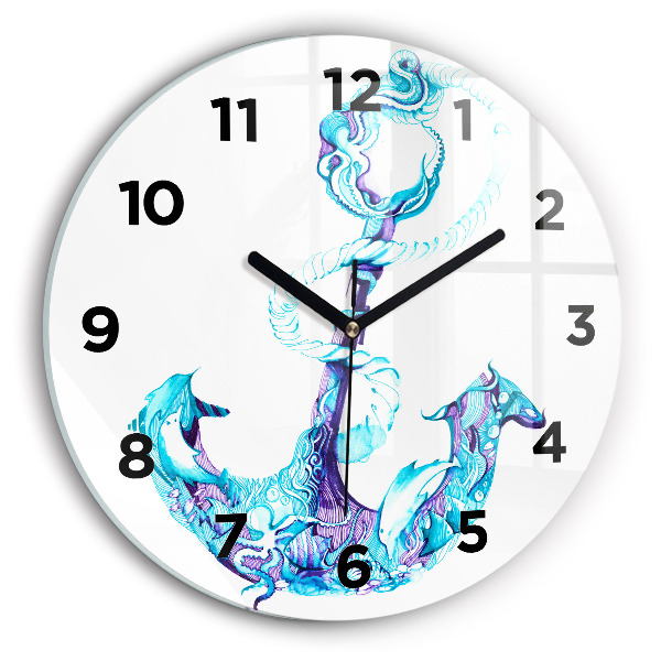 Round glass wall clock Sea anchor