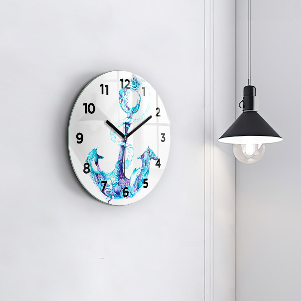 Round glass wall clock Sea anchor