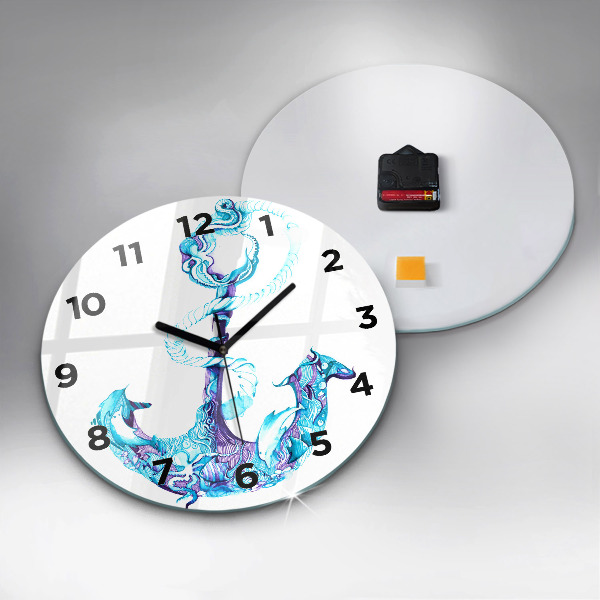 Round glass wall clock Sea anchor