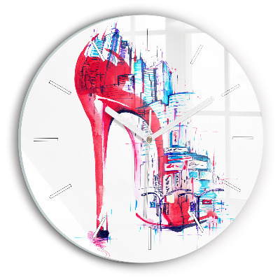 Round glass wall clock Red heel
