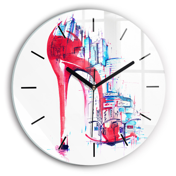Round glass wall clock Red heel