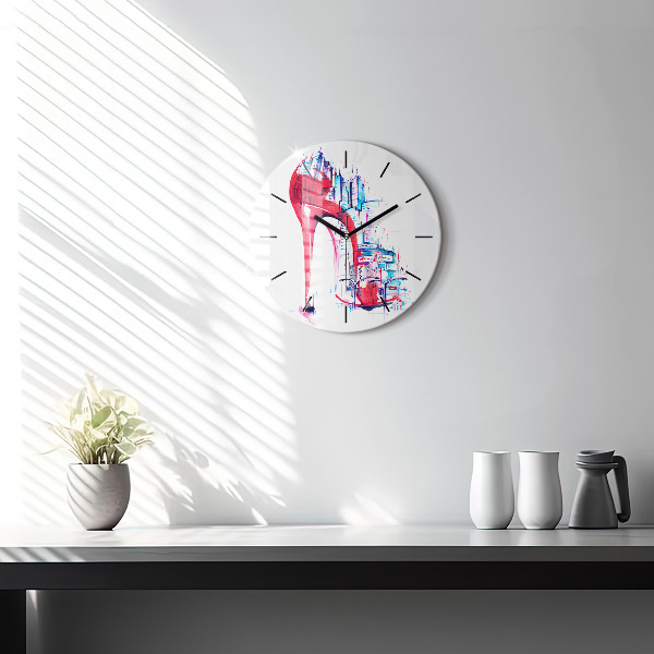 Round glass wall clock Red heel