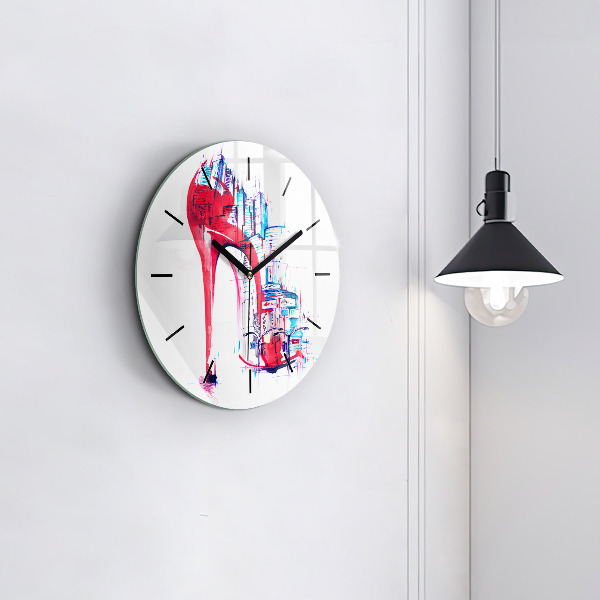 Round glass wall clock Red heel