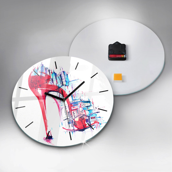 Round glass wall clock Red heel