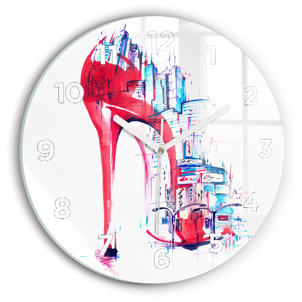 Round glass wall clock Red heel