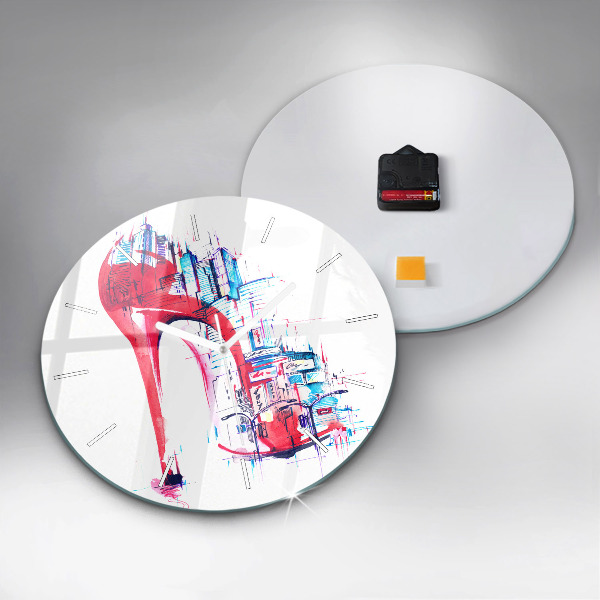 Round glass wall clock Red heel