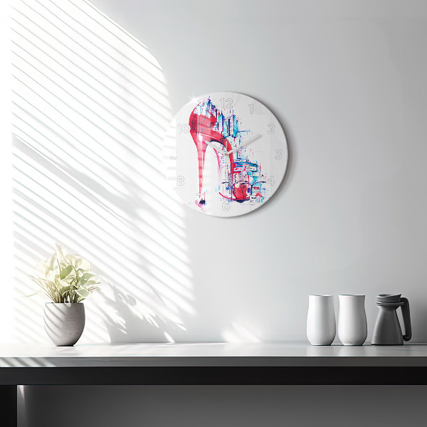 Round glass wall clock Red heel