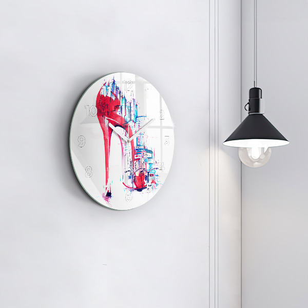 Round glass wall clock Red heel