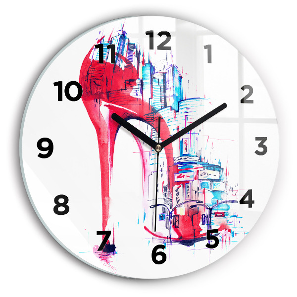 Round glass wall clock Red heel