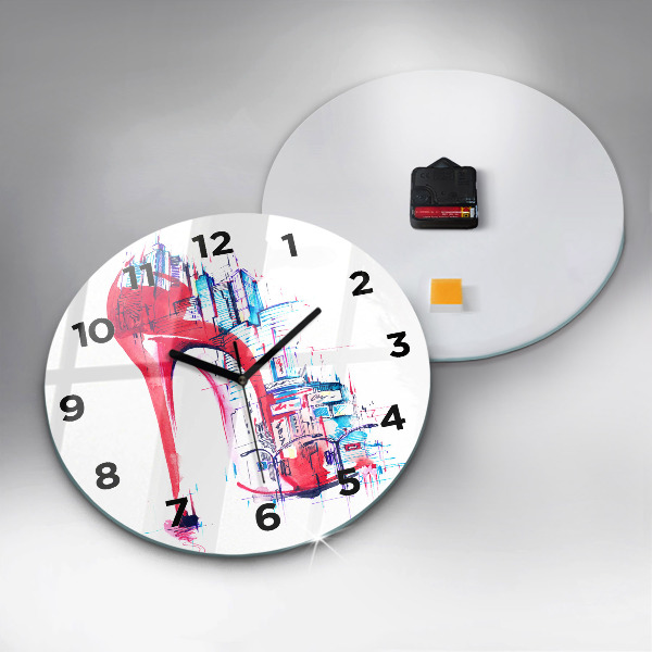 Round glass wall clock Red heel