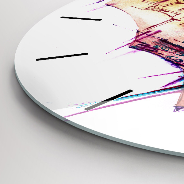 Round glass wall clock Rain umbrella and city