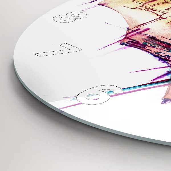 Round glass wall clock Rain umbrella and city