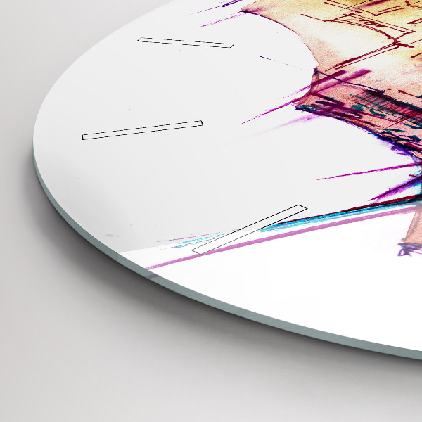 Round glass wall clock Rain umbrella and city