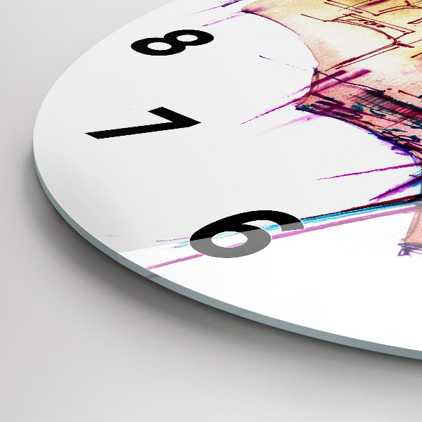 Round glass wall clock Rain umbrella and city