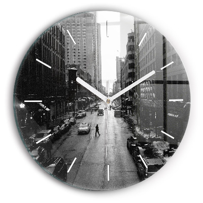 Round glass wall clock Chicago City Streets