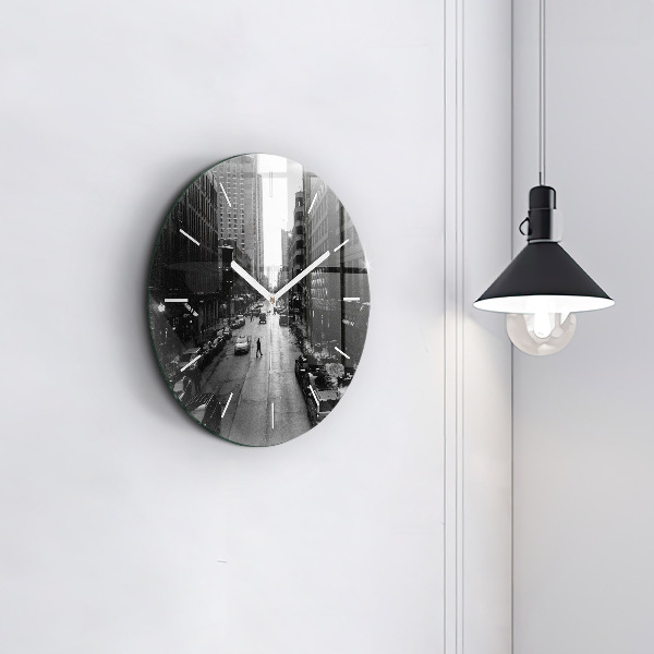 Round glass wall clock Chicago City Streets