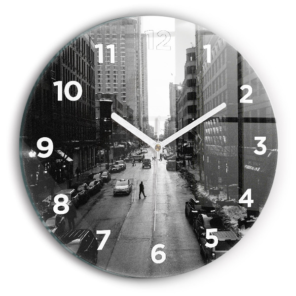 Round glass wall clock Chicago City Streets