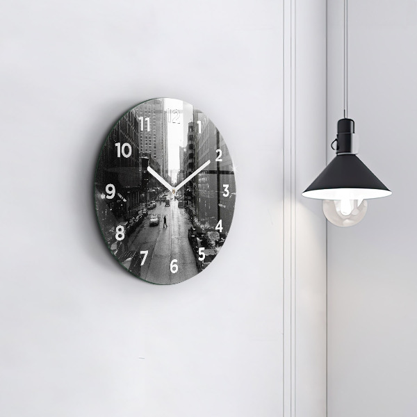 Round glass wall clock Chicago City Streets