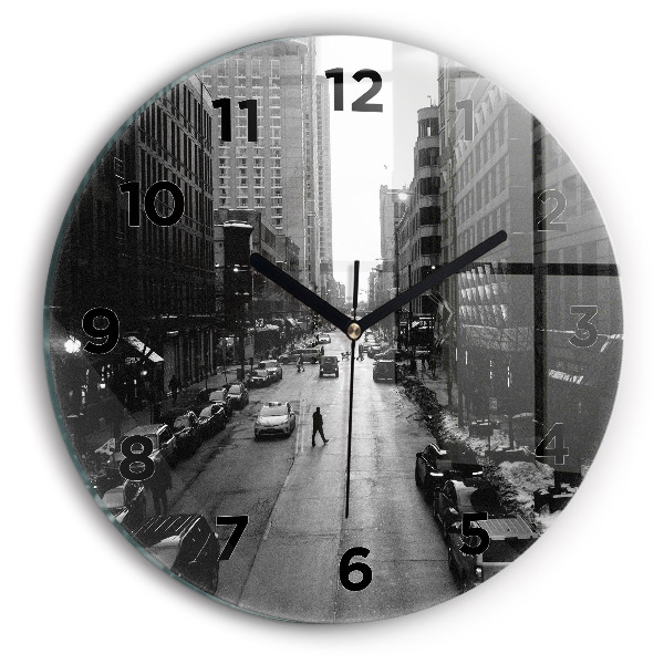 Round glass wall clock Chicago City Streets