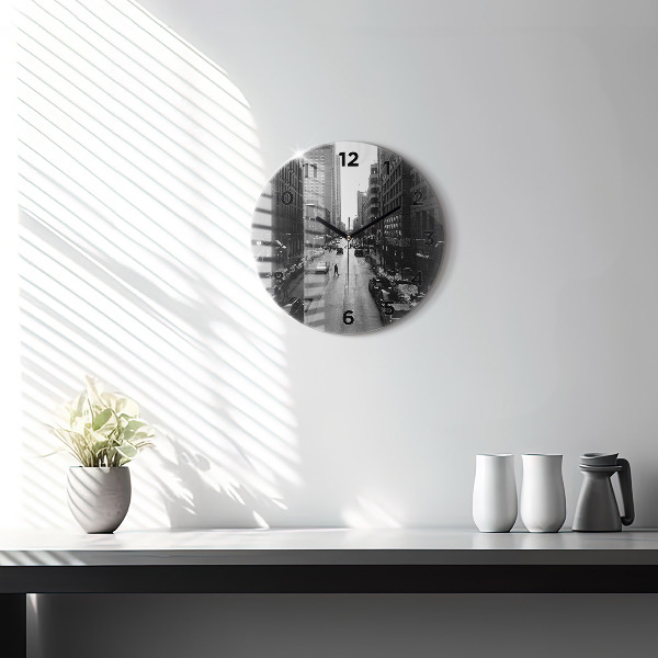 Round glass wall clock Chicago City Streets