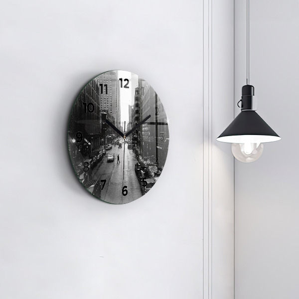 Round glass wall clock Chicago City Streets
