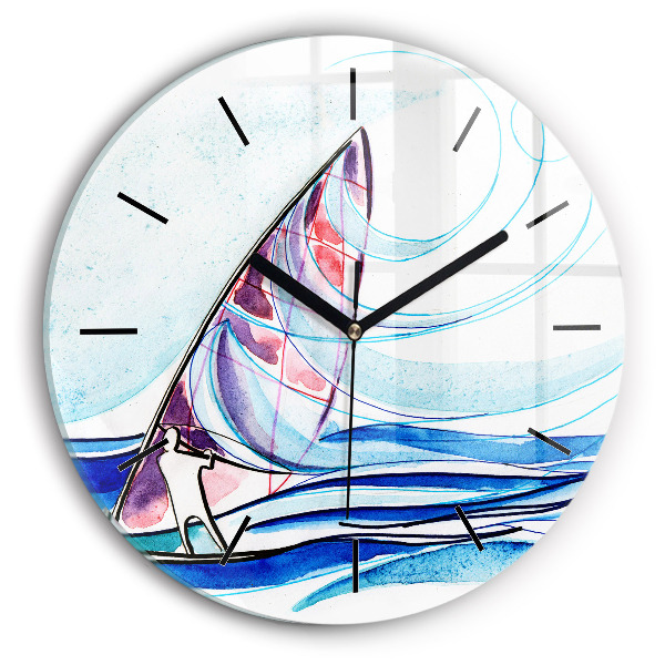 Round glass wall clock Surfboard