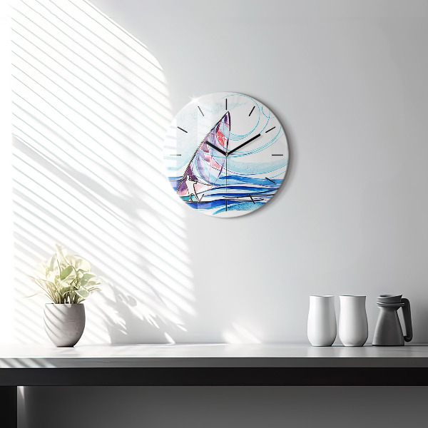 Round glass wall clock Surfboard