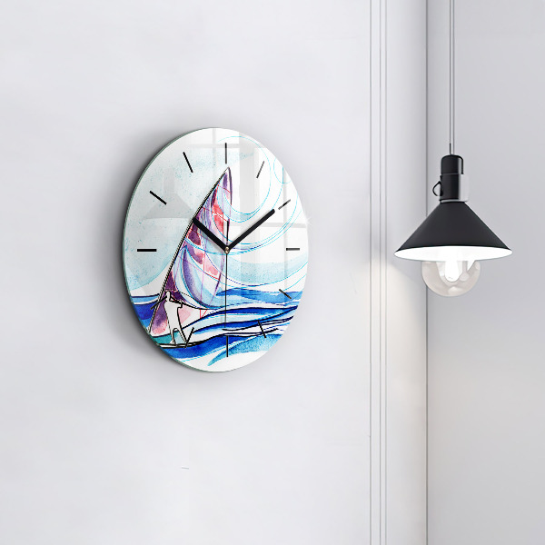 Round glass wall clock Surfboard