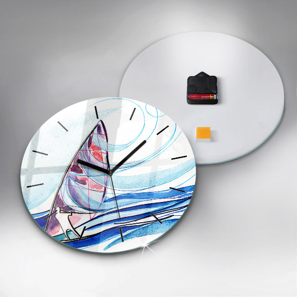 Round glass wall clock Surfboard