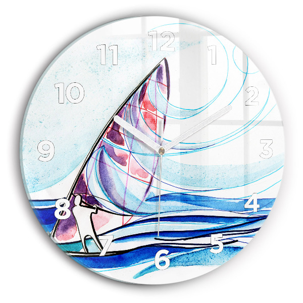 Round glass wall clock Surfboard