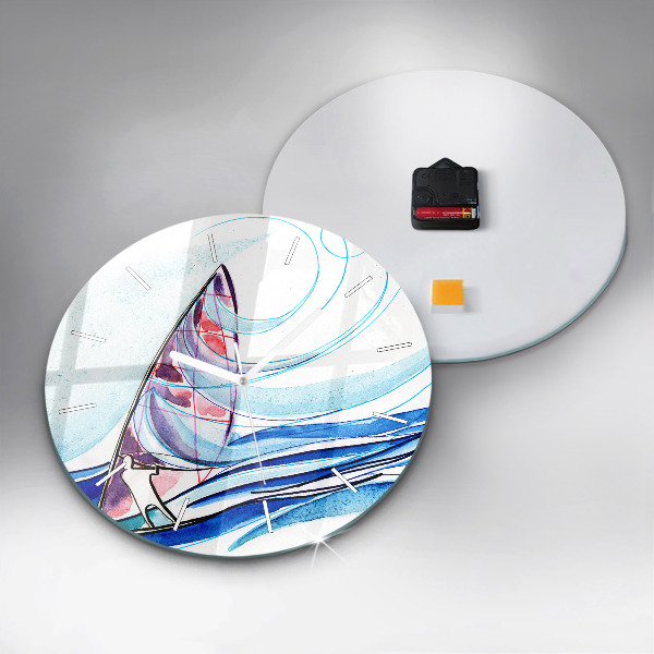 Round glass wall clock Surfboard