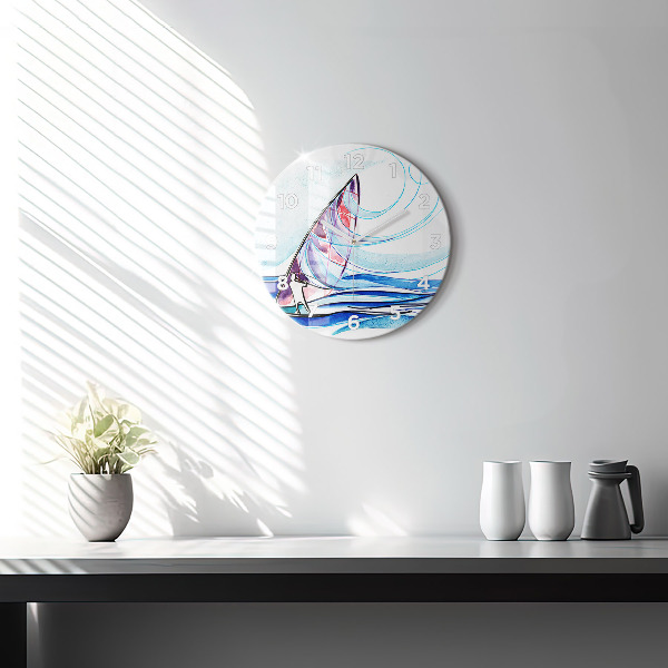 Round glass wall clock Surfboard