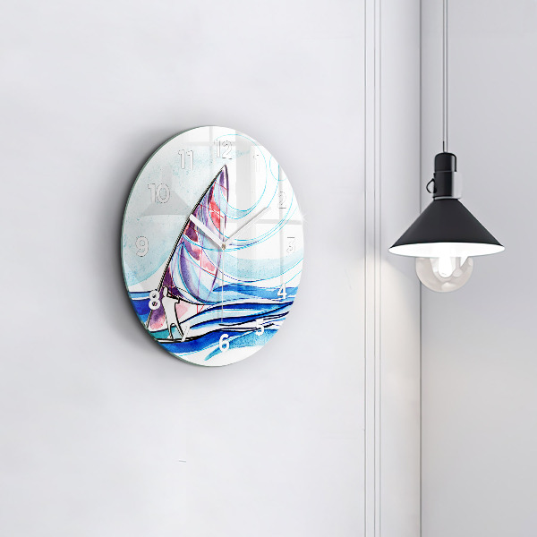 Round glass wall clock Surfboard