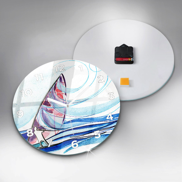 Round glass wall clock Surfboard