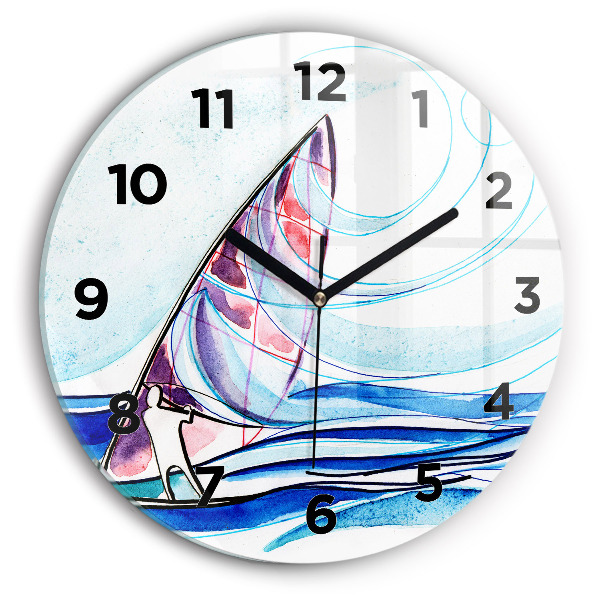 Round glass wall clock Surfboard