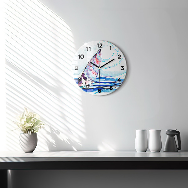 Round glass wall clock Surfboard